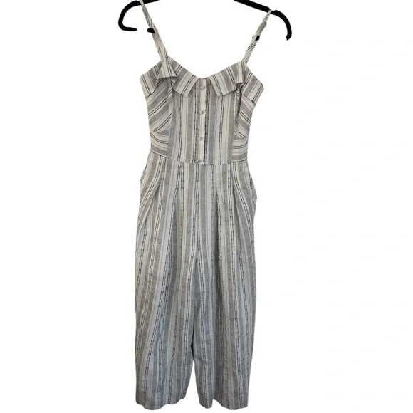 Greylin Anthropologie Striped Linen & Cotton Jumpsuit Cropped Wide Leg Zip Up S